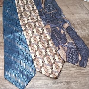 Pierre Cardin Blue and Mixed Brown Silk Ties Set Geometric Professional